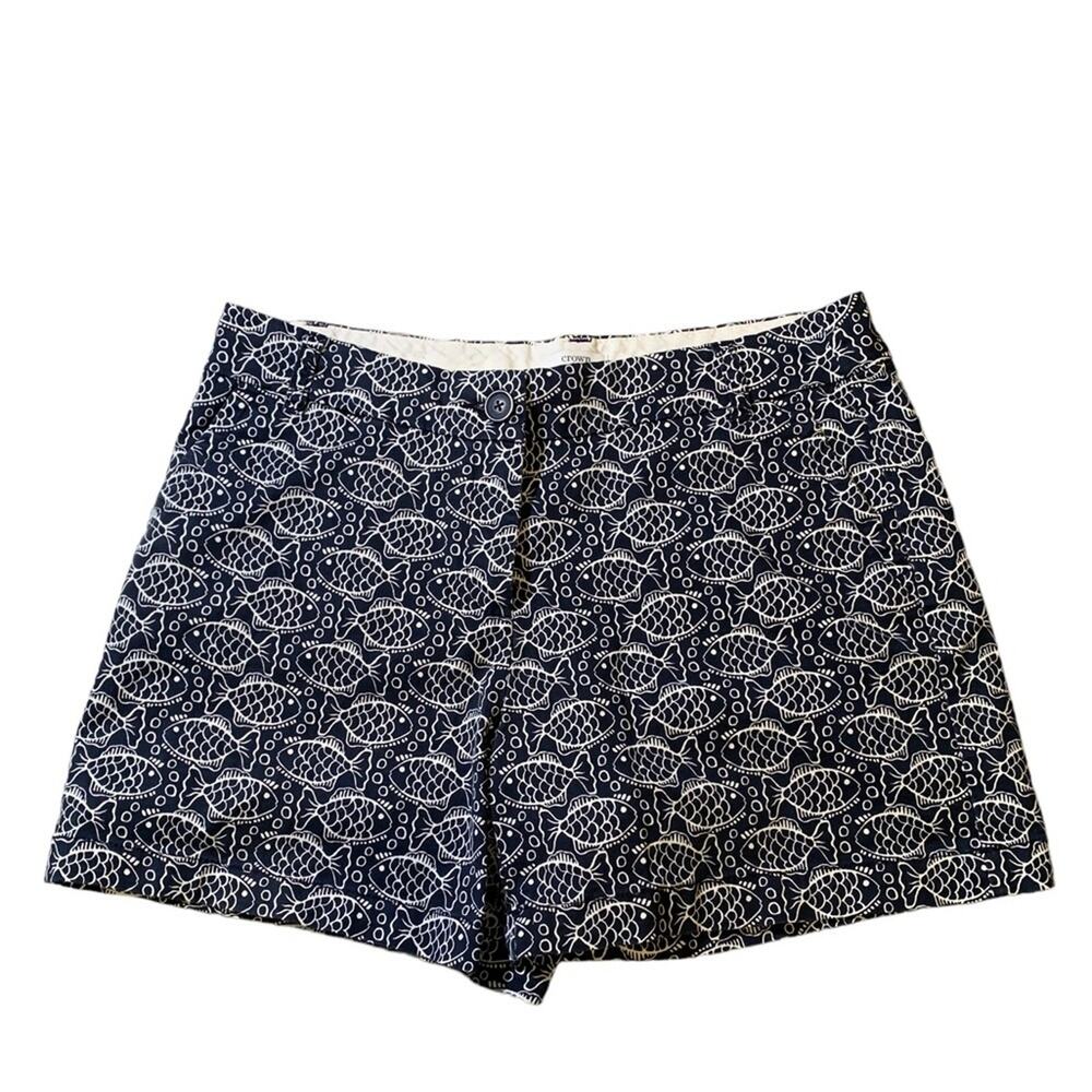 Crown & Ivy Women's Shorts Novelty Fish Print Navy & White Size 10